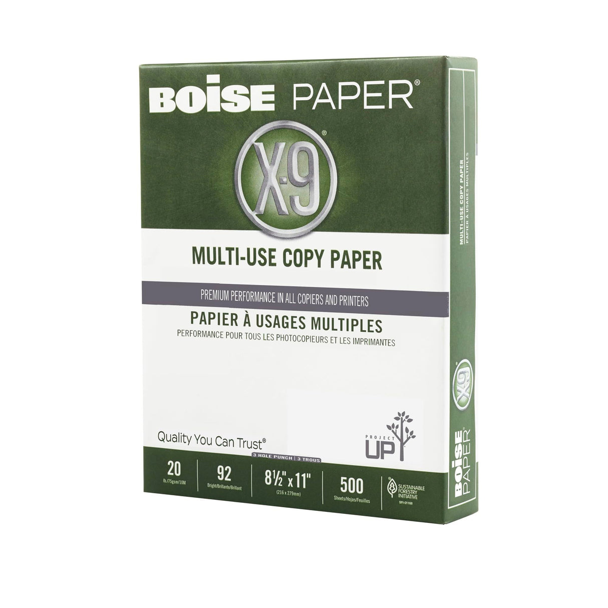 Boise Paper X-9 Multi-Use 3-Hole Punch Copy Paper – 10 Ream (5,000 Sheets) | 8.5" x 11" Letter | 92 Bright White - 20 lb. | OX-9001P-CTN BOISE POLARIS