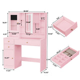 HUANLEGO Vanity Desk with Mirror and Lights, Glass Top Vanity with Lights and RGB Cabinet & Jewellery Organizers, Makeup Vanity Desk with Lights, Power Outlet, Dressing Table for Bedroom, Pink HUANLEGO