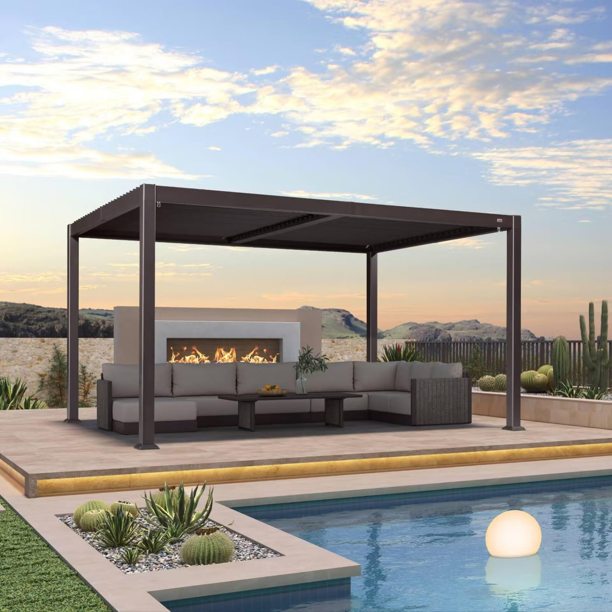 PURPLE LEAF 10' x 14' Louvered Pergola Outdoor Adjustable Louvre Shade Modern Patio Aluminum Pergola with Retractable Roof for Deck Backyard Garden Hardtop Gazebo PURPLE LEAF