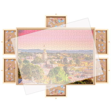 Panana Puzzle Locker 1500 Piece Puzzle Board with Drawers and Cover,35"x27" Portable Wooden Jigsaw Puzzle Table with 6 Drawers,Lazy Susan Spinning Puzzle Boards Birthday Gift (1500 pcs - Rotating) Panana