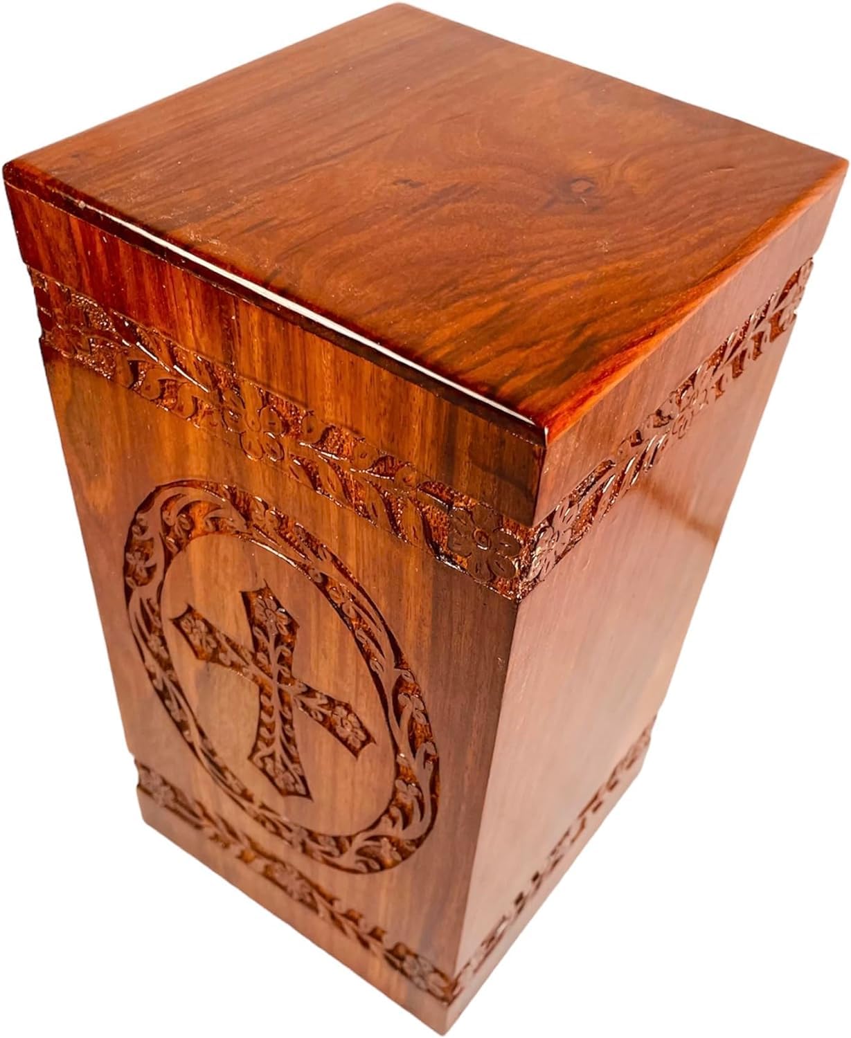 KHIZAR HANDICRAFT Handcrafted Urn Box For Human Ashes Wood Tree Urn Personalized Wooden Urn Handmade Unique Design Urn BY SUNRISE WOOD STORE (Medium (9x5.5 Inches)) - WoodArtSupply