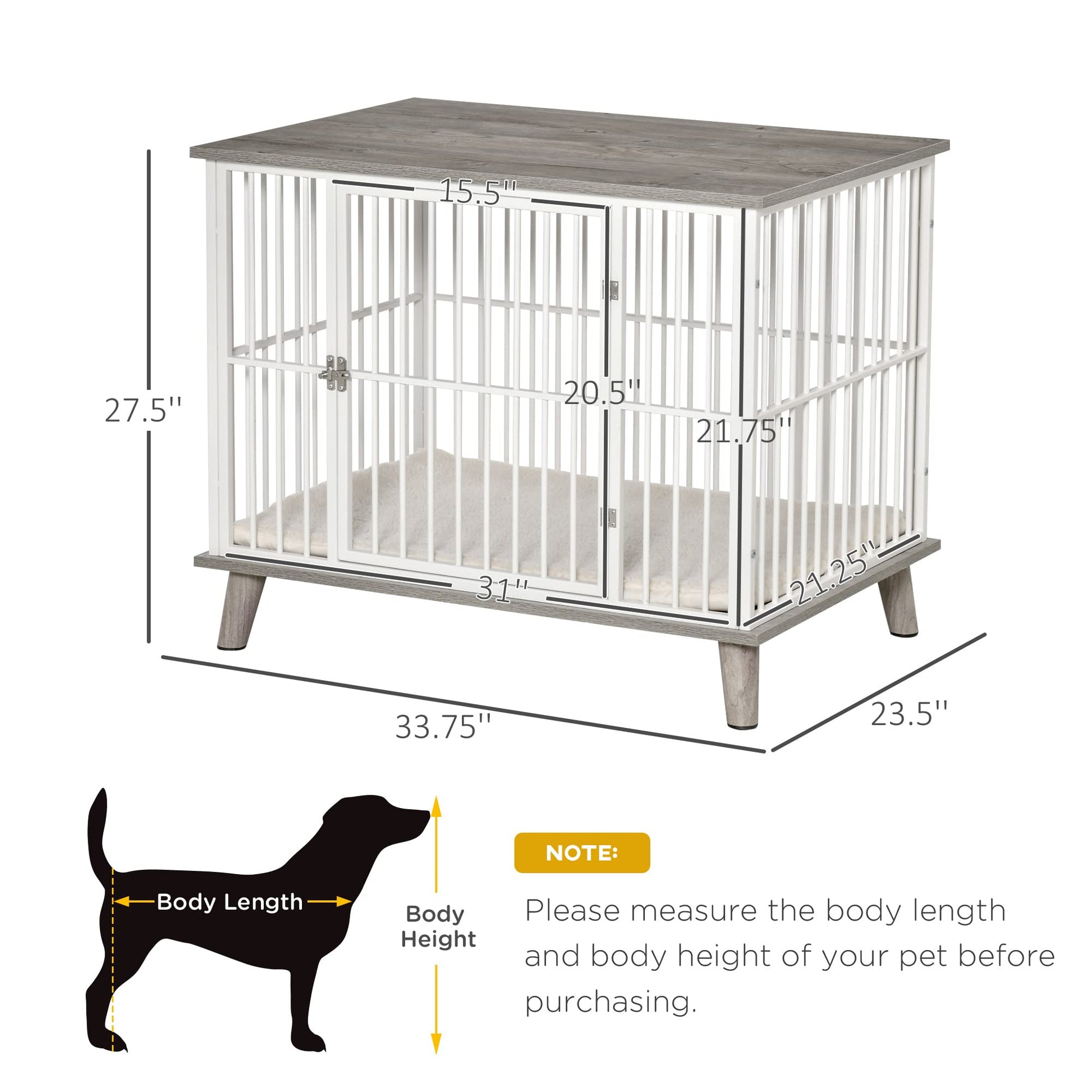 PawHut Dog Crate Furniture, Wooden End Table with Cushion & Lockable Door, Medium Size Pet Crate Indoor Puppy Cage, Grey - WoodArtSupply