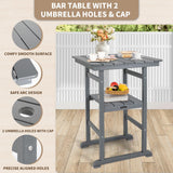 FUNBERRY Outdoor Bar Set with Umbrella Holes, Tall Adirondack Chairs and Table, All Weather HDPE Bar Height Outdoor Table and Chairs Set for Bistro Patio Balcony FUNBERRY