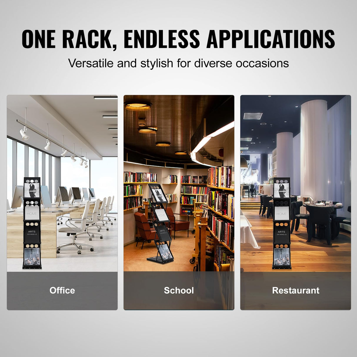 VEVOR Foldable Magazine Display Rack, 4-Tier Brochure Literature Display Stand, Portable Catalog Brochure Holder Stand with Carrying Bag for Office Trade Show Exhibitions, 4 Pockets VEVOR