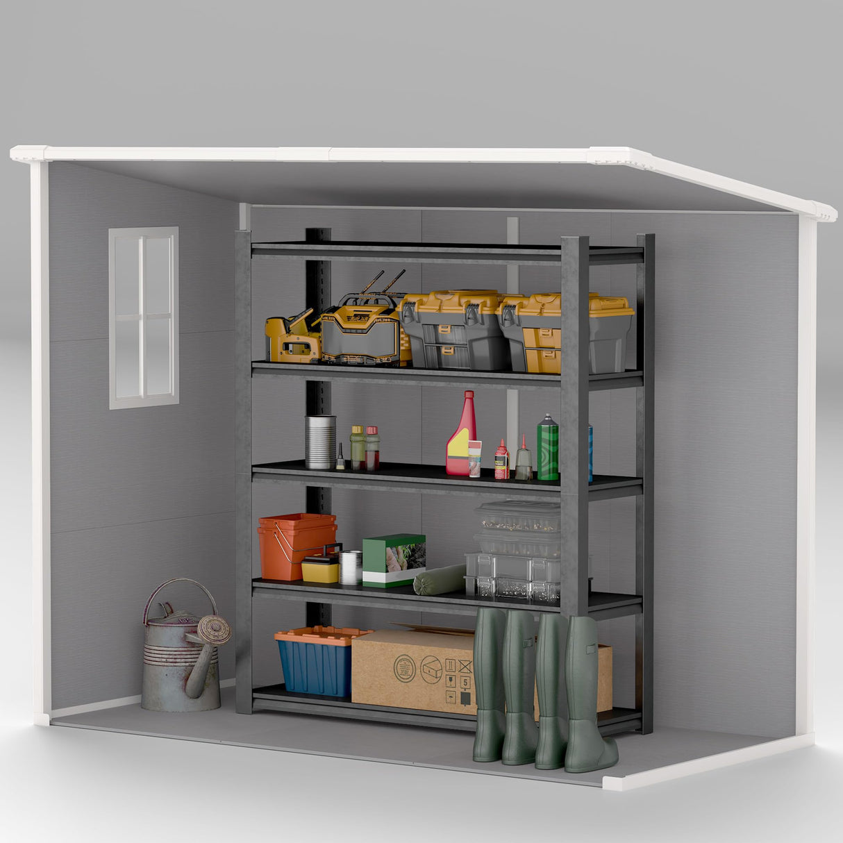 Outsunny 8' x 4' Outdoor Storage Shed, Resin Plastic Shed with Floor, Window, Lockable Doors and Vents, All-Weather Tool Shed for Backyard, Patio, Lawn, Gray Outsunny