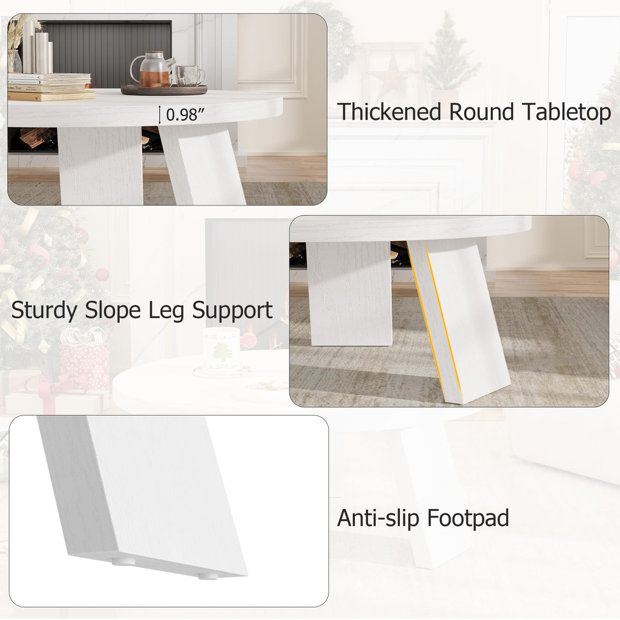 GarveeHome Round Coffee Table, Farmhouse Small Wooden Coffee Table with 3 Strong Legs, Easy Assembly, 33.5'' x 15.7'', White GarveeHome