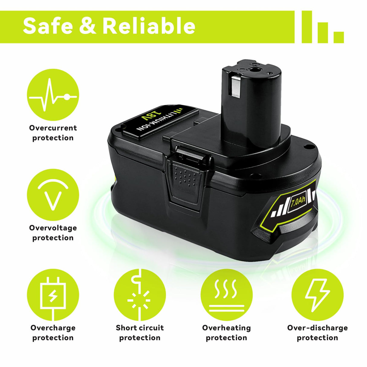 FERRYBOAT 2Pack P108 7.0Ah Replacement for Ryobi 18v Battery Compatible with Ryobi 18Volt Lithium-ion Plus P102 P103 P104 P105 P107 P109 P190 P191 P122 Batteries FERRYBOAT