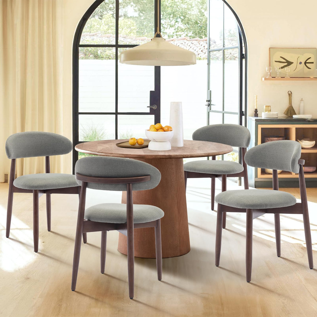 COLAMY Wooden Dining Chairs Set of 2, Modern Fabric Upholstered Kitchen Side Chairs, Farmhouse Dining Room Chair with Foot Pegs, Beige COLAMY