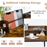 COSTWAY L-shaped Computer Desk with Hutch, Space-saving Corner Computer Desk with File Rack & 2 Shelves, 66.5” Industrial Table with Heavy-duty Steel Frame, for Home Office Study Room (Rustic Brown) COSTWAY