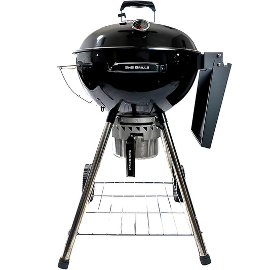 SnS Grills Patented Slow ‘N Sear® Kettle Grill with Deluxe Insert and Easy Spin Grate for Two-Zone Charcoal Grill Cooking, Low ‘N Slow Smoking and BBQing - Black 22-Inch