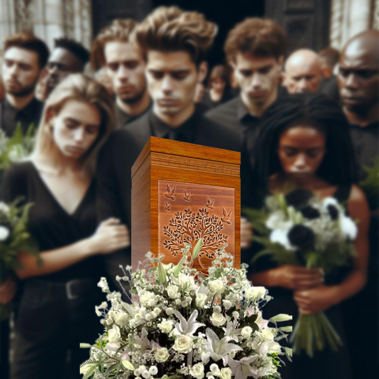 Vocpy Handmade Solid Wooden Urn, Urns for Human Ashes Adult Male or Female, 250lbs Engraved Tree of Life Cremation Urns Box(Tree of Life) Vocpy