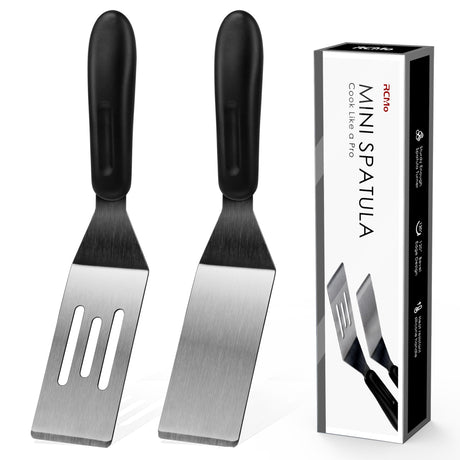 Small Spatula Professional Mini Serving Spatula, 2 Pieces Stainless Steel Metal Spatulas Set, Cutter and Serve Turner for Kitchen, Flipping or Cooking for Brownie, Cookie, Lasagna, Pancakes or Cake RCMo
