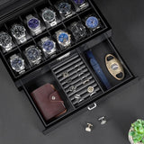 BEWISHOME Watch Case for Men with Drawer Glossy Watch Box Organizer Glass Lid and Paint Surface Men’s Jewelry Organizer 12 Slot Watch Holder Display Case Men Gifts SSH02A BEWISHOME