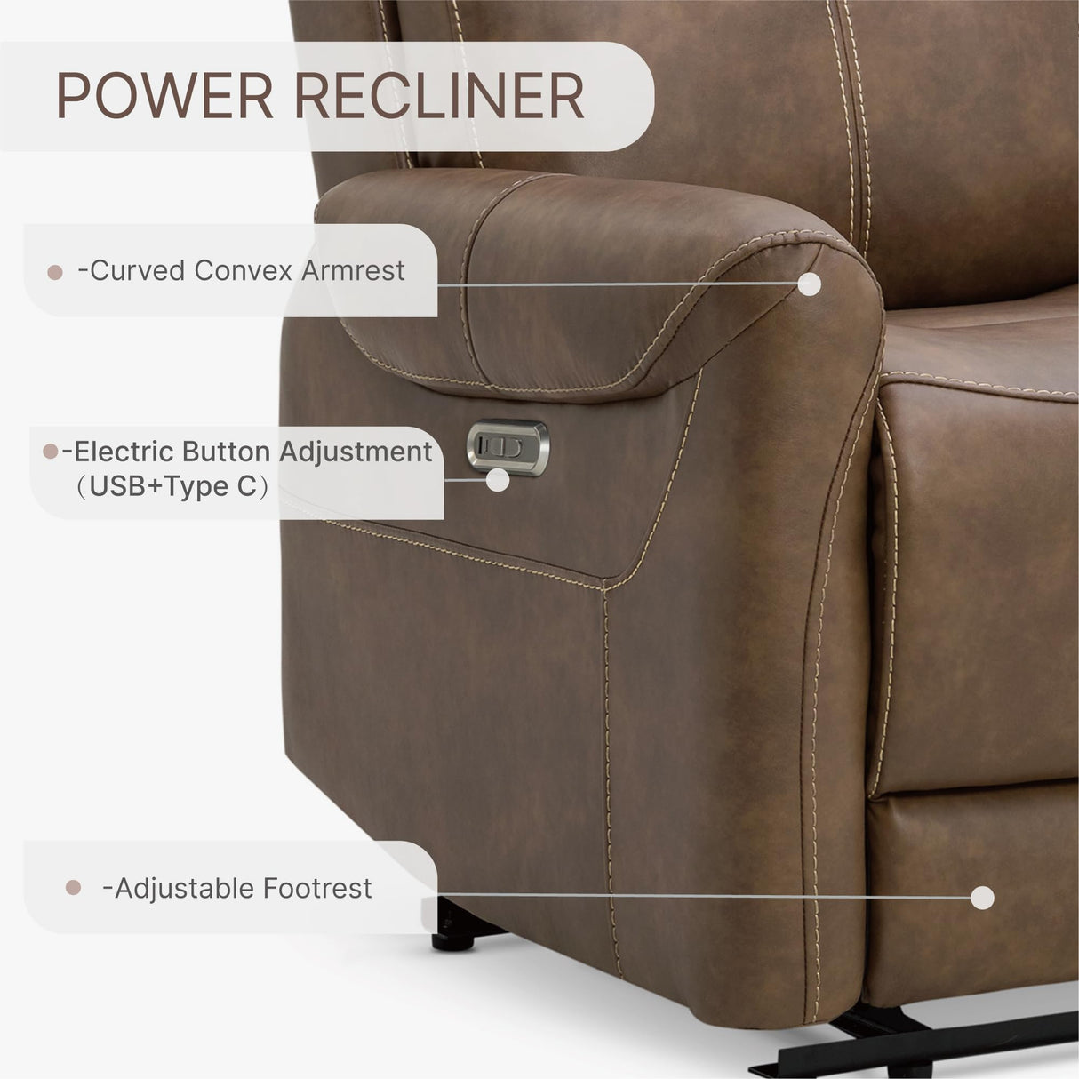 KISLOT Leather Recliner Chair for Adults Wall Hugger RV Recliner with USB Charging Ports Electric Power Reclining Sofa for Living Room Home Theater Seating Bedroom KISLOT