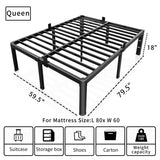 ROIL 18 Inch Queen Bed Frame with Rounded Corner and Headboard Hole Mattress Retainers 3500LBS Metal Heavy Duty Steel Slats No Box Spring Needed Platform Noise-Free Easy Assembly ROIL