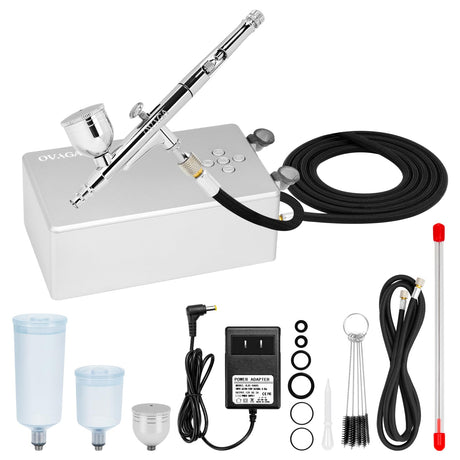 Ovaga 55PSI Ultra-Silent Airbrush Kit, Dual-Action Multi-Function Airbrush Set with Compressor for Painting Portable Air Brush Set for Cake Decoration Makeup Art Craft Nail Design Model Tattoo Ovaga