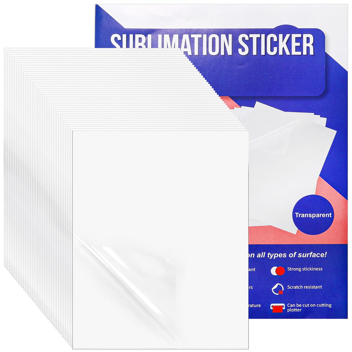 Nicunom 40 Sheets Sublimation Sticker Paper, Glossy Transparent Sublimation Stickers Waterproof 8.5"x11" Printable Clear Sticker Paper for DIY Custom Sticker, Decals, Labels Nicunom