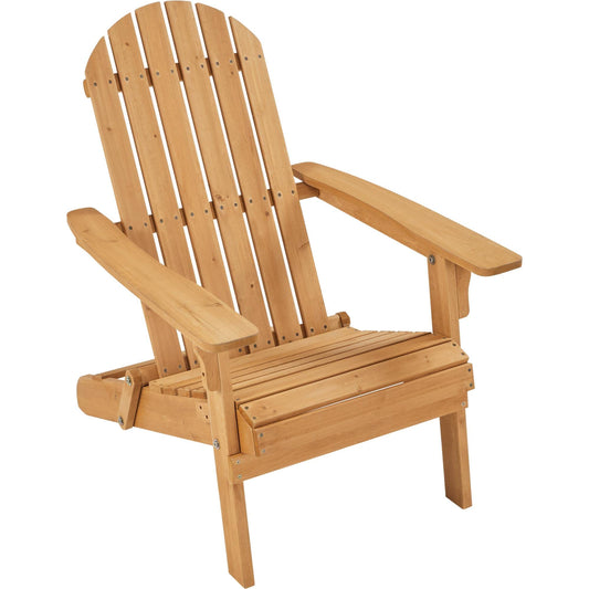 Yaheetech Folding Adirondack Chair Set of 1 Outdoor, 300LBS Solid Wood Garden Chair Weather Resistant, Fire Pit Lounge Chairs for Garden/Yard/Patio/Lawn, Natural Wood