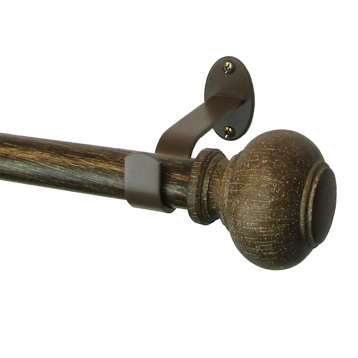 Elrene Home Fashions Rhinebeck Single Faux-Wood Curtain Rod, For Curtains and Drapery with Rustic Cap Finials, 1-Inch Diameter, 48"-86" Adjustable Rod, Antique Walnut Elrene