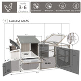 Gowoodhut Chicken Coop Mobile Wooden Hen House with Nesting Box,95.3" L Outdoor Chicken House with Wheels and Removable Tray,Fir Wood Chicken Tractor with 6 Ventilation Door and Ramp-Grey Gowoodhut