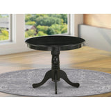 East West Furniture ANSI3-LWH-15 3 Piece Kitchen Table & Chairs Set Contains a Round Dining Room Table with Pedestal and 2 Baby Blue Linen Fabric Parsons Chairs, 36x36 Inch, Linen White East West Furniture