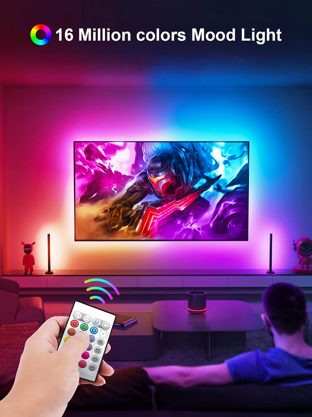 KANTUTOE LED Lights for TV, 16.4ft LED Lights for 45-75 Inch TVs, RGB TV Backlight Behind, Music Sync Bluetooth APP & Remote Control Strip Lights USB Powered for Bedroom/Gaming KANTUTOE