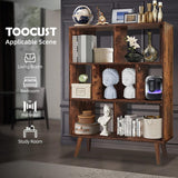 Mid Century Modern Bookshelf – 7 Cube Retro Bookcase, 3 Tier Open Shelf Mid Century Book Shelf, Walnut Dark Wood Rustic Bookshelves for Living Room Bedroom, Sturdy Wooden Bookcase TooCust