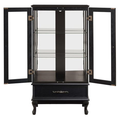 CQSXDA Vintage Lighted Curio Storage Cabinet with 1 Drawer, Mirrored Back & Tempered Glass Doors, 3 Tier Storage Display Cabinet Adjustable Shelves Home Office Showcase,Black CQSXDA