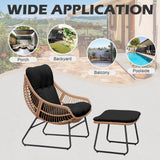 HOMEZILLIONS Outdoor Wicker Papasan Egg Chair with Ottoman, Patio Basket Lounge Chair Indoor Egg-Shaped Rattan Reading Lounger with Thick Cushion for Living Room Bedroom Balcony Porch, Black HOMEZILLIONS