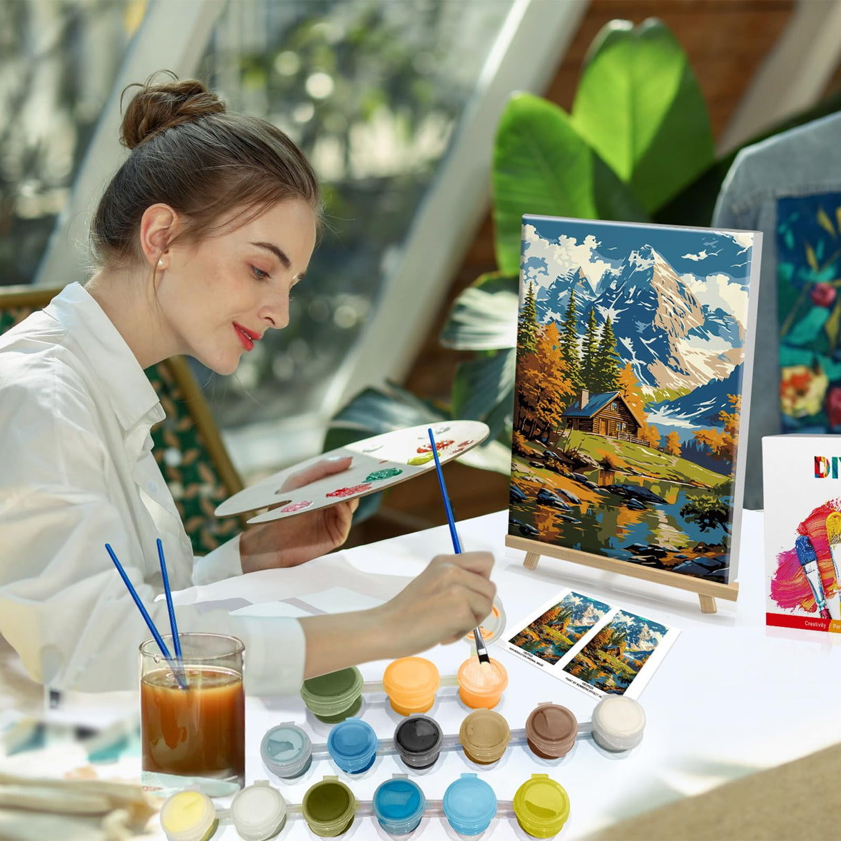 HeeBenor Framed Paint by Numbers Kit for Adults, Mountain Paint by Number with Easel, DIY Acrylic Landscape Oil Painting Kit, Adult Paint by Number Kits Framed Canvas for Home Decor 8x12 Inch HeeBenor