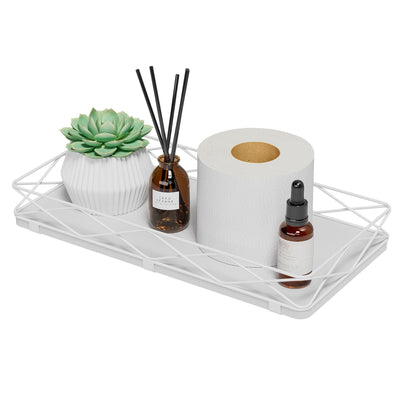Lixple Toilet Paper Basket Holder, 13" Bathroom Tray Countertop, Wood and Metal Toilet Tank Tray Bathroom Vanity Organizer for Toiletry, Kitchen Sink Organizer for Soap Dispenser (White)