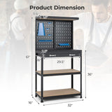 Goplus Workbench with Pegboard, 32" x 16" Multi-use Workbench with 2 Tires of Shelves, Topping Space, Drawer, Robust Metal Frame, Heavy-Duty Work Table Tool Storage Bench for Workshop Garage Goplus