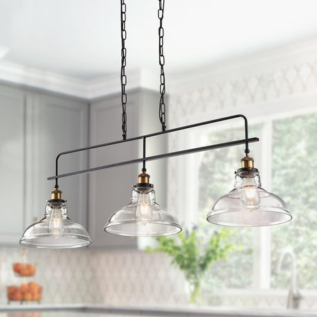 ElesiLuce Industrial Glass Kitchen Island Lighting Vintage 3-Lights Glass Pendant Light for Kitchen Island Rustic Farmhouse Black Chandelier for Dining Room, Living Room, Bar, Over Table ElesiLuce