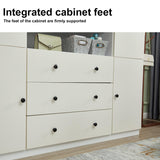 Sophshelter 4 Door White Armoire Wardrobe Closet Cabinet, Wooden 3 Drawers Tall Cabinet Closet for Large Capacity, Storage Cabinet Large Storage Cabinet with 5 Hanging Rod 63" L x 20.3" W x 72" H Sophshelter