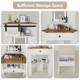 ARTETHYS Small Vanity Desk Set with Lights and Mirror Makeup Vanities with Drawers for Corner Space White Farmhouse Make up Dressing Table with Storage Stool for Bedroom ARTETHYS