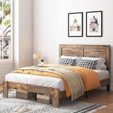 YHJIV Wood Queen Bed Frame with Headboard, Rustic Farmhouse Platform Bed Frame with 12 Wood Slats Support, No Box Spring Needed, Easy Assembly (Vintage Brown, Queen) YHJIV