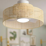 22” Bamboo DC Dimmable Ceiling Fan with Light and Remote Control,Boho Wooden Wicker Cage Rattan Bohemian Tropical Caged Wood Fandelier for Kitchen Indoor Bedroom Eamonex