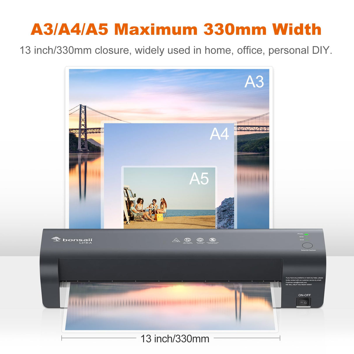 Bonsaii 13 Inch Laminator Machine with Never Jam Technology, Laminator Machine 11x17 Inch with Laminating Sheets, Laminating Machine for Home, Office, and Classroom Organization Supplies - L318-A bonsaii