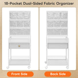 5-Tier Craft Rolling Cart, Craft Organizers and Storage with 18-Pocket, Utility Cart with Drawer & Lockable Wheels, Art & Craft Supply Organizer for Kids' & Adults'Studio, Bedroom (White) Hencawima