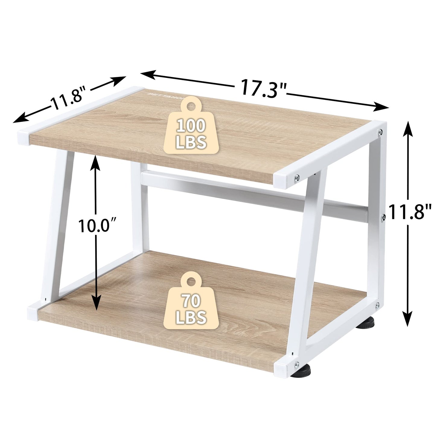 BETTAHOME 2 Tier Desktop Printer Stand with Storage Shelf, Heavy Duty, Ideal for Small Spaces, Light Wood Color BT022B