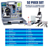 AmScope 120X-1200X 52-pcs Beginner Microscope STEM Kit with Metal Body Microscope, Plastic Slides, LED Light and Carrying Box (M30-ABS-KT2-W),White AmScope