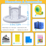 White Bounce House with Ball Pit, Indoor & Outdoor Bouncy Castle with Slide and UL Blower for Kids Family Backyard Party, 12x11Ft Inflatable Bouncer for Boys for Girls ZAFIED