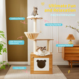 Made4Pets Cat Tree with Litter Box Enclosure, 2-in-1 Modern Cat Tower for Indoor Cats, 48.6" Wood Kitten Condo with Scratching Post and Hammock, Removable Scratch Pad for Large Cats MADE 4 PETS