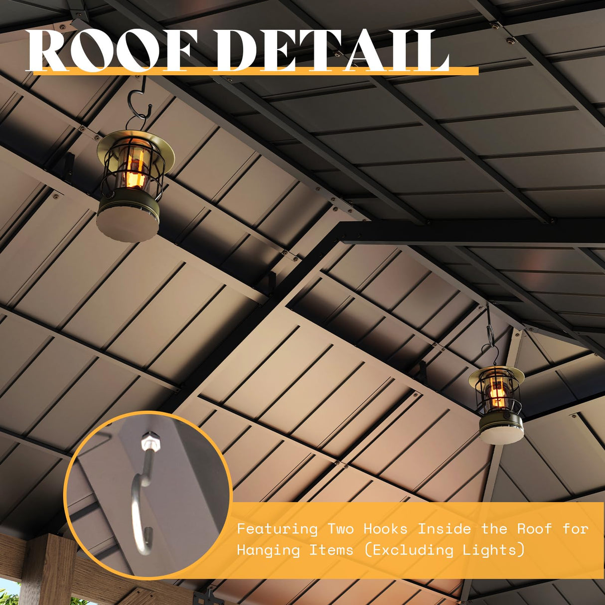 AMERLIFE 12x20 ft Hardtop Gazebo, Spruce Wood Gazebo with Iron Double Roof, Outdoor Pergola with Wood Frame for Garden, Porch, Patio, Charcoal Gray + Brown Gray AMERLIFE