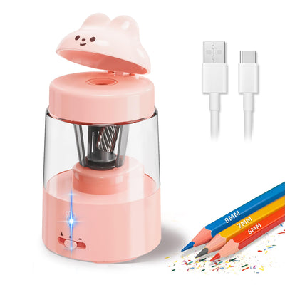 ZMOL Electric Pencil Sharpeners, Colored Pencil Sharpener for Kids, Auto Stop, Rechargeable Pencil Sharpener for Battery Powered Cute No.2/Colored Pencils (6-8mm), Classroom/Office/Home (Pink)