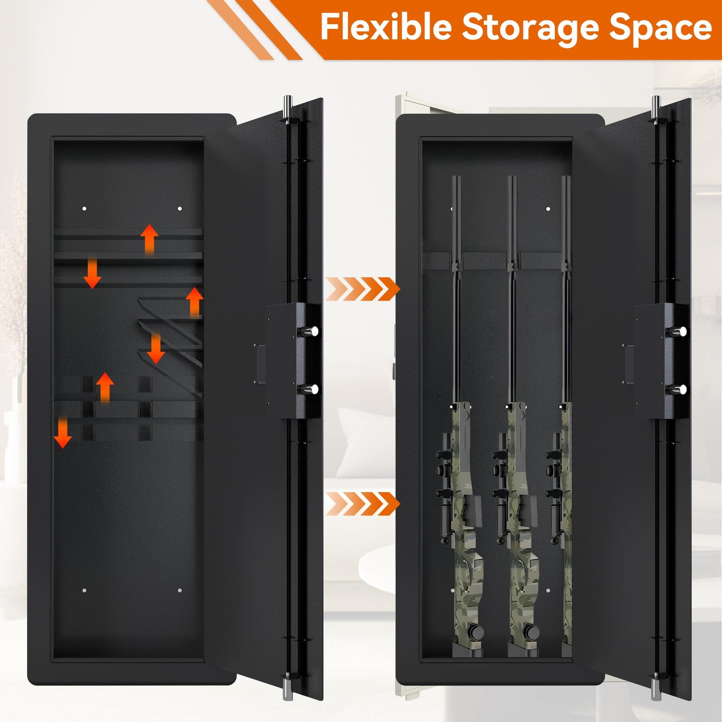 Roomfitters Wall Gun Safe: Quick-Access Rifle Safe with Removable Shelf and Digital Keypad (Black and Silver) – Ideal Gun Safes for Home and Wall Safes Between the Studs