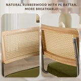 SOARMOTE Rattan Dining Chairs Set of 2,Upholstered Mid-Century Modern Dining Room Chairs with Cane Backrest,Retro Velvet Kitchen Chairs with Stainless Chrome Base,Green SOARMOTE