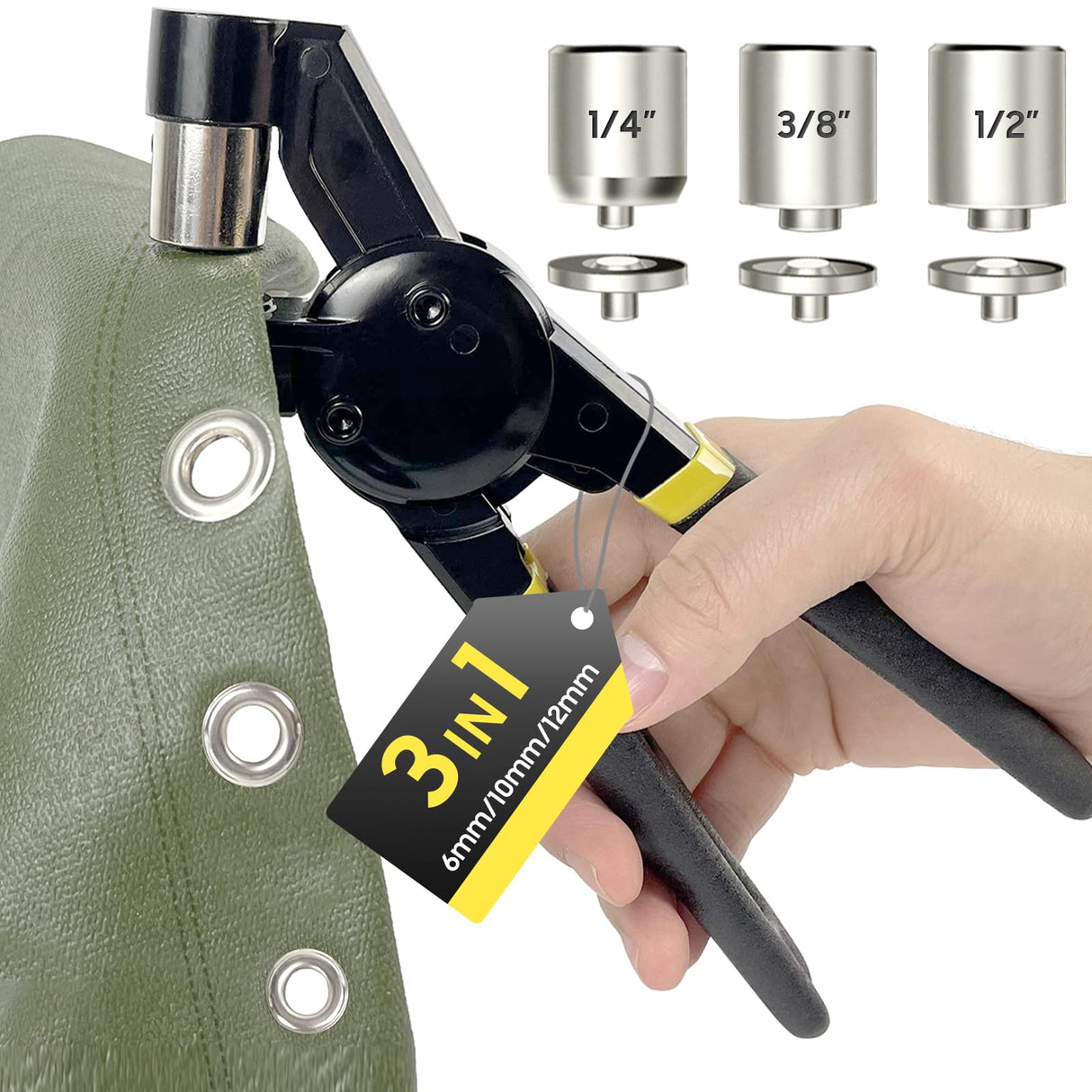 HAPDEN Grommet Tool Kit 1/2 1/4 3/8 Multi-Size Hole Punch, 600 Pcs Heavy Duty Grommets Tool Kit, Eyelets and Grommets for Tarps, Fabric Rings, Leather, Tents, Vinyl, Canvas and so on HAPDEN