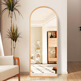 FURNIinspire Arched Full Length Mirror with Stand, 57"x20" Full Body Mirror Standing Hanging or Leaning Wall, Arch Wall Mirror with Aluminum Alloy Thin Frame for Bedroom Living Room Gold FURNIinspire