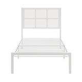 Lexicon Metal Bed Frame with Rattan Headboard, Metal Platform Bed with Strong Metal Slat Support Under Bed Storage, Boho Faux Cane Bed, Mattress Foundation No Box Spring Needed, Twin Bed, White Lexicon